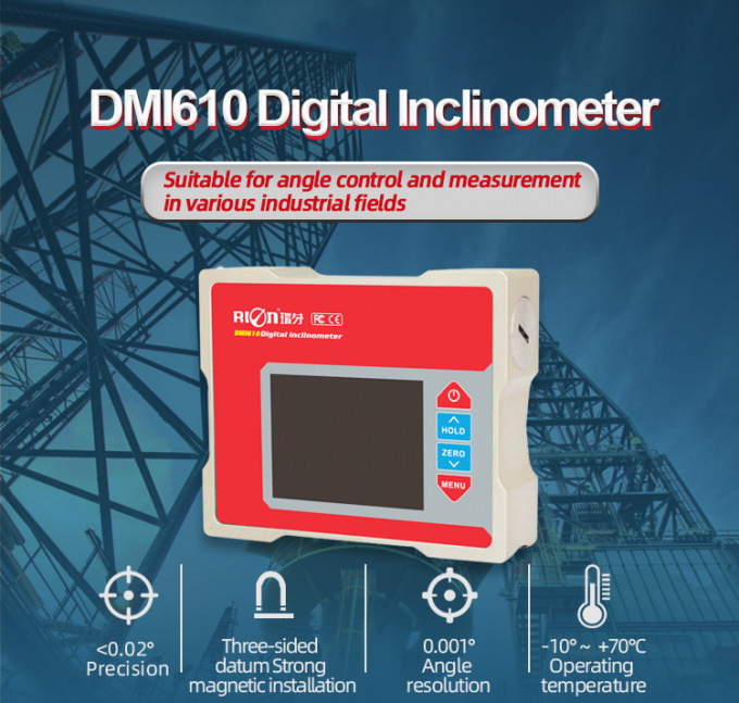 DMI610 inclinometer ψηφιακός διπλός άξονας, πλήρης οθόνη χρώματος επιπέδων πνευμάτων μοιρογνωμόνιων. ψηφιακή ανάγνωση 2 άξονα για τον τόρνο